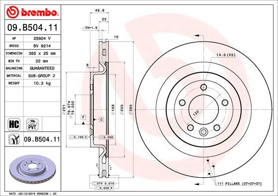 BREMBO 09B50411 Fren Diski Arka Land Rover Range Rover L405 L494