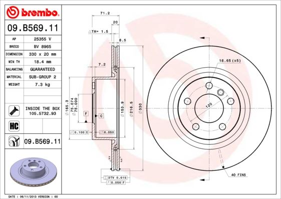BREMBO 09B56911 Fren Diski Arka Bmw F25 F26