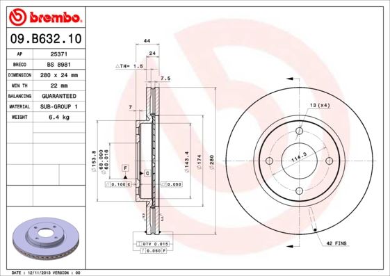 BREMBO 09B63210 Fren Diski X2 Nissan Cube 03.10> F