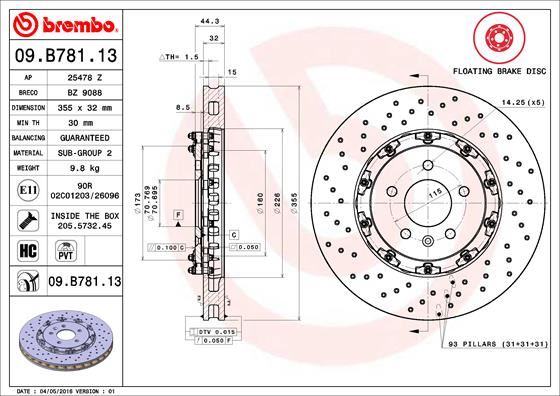 13370436 Fren Diski Ön 18inch+ 355mm Fren Diskleri Için Astra J