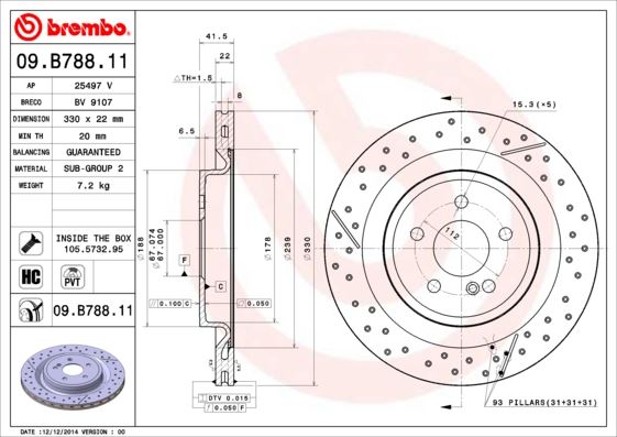 BREMBO 09B78811 Fren Diski Arka Mercedes Amg W176 C117 X117 X156 R172