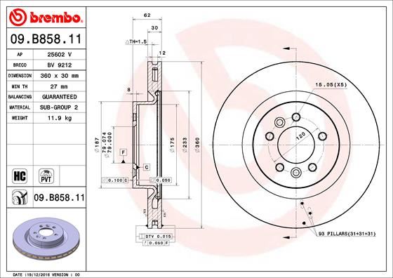 BREMBO 09B85811 Fren Diski On Land Rover Discovery L319 L462 Range Rover L405 L320 L494