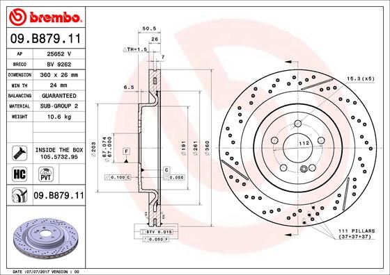 BRE-09.B879.11 Fren Diski Arka Uv Coated Mercedes W213
