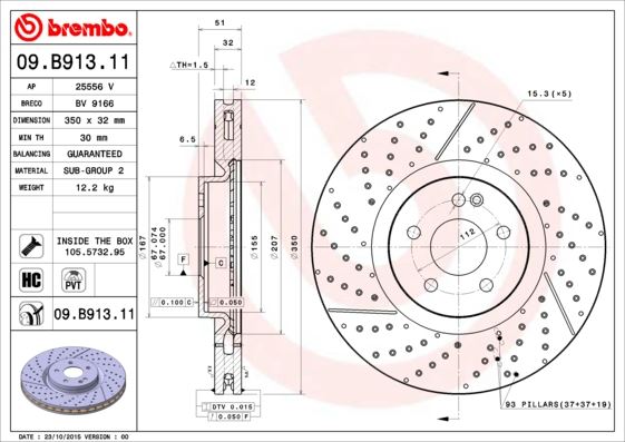 BREMBO 09B91311 Fren Diski On Mercedes Amg W176 C117 X117 X156 R172