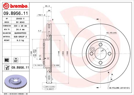 BREMBO 09B95611 Fren Diski On Minicooper R56