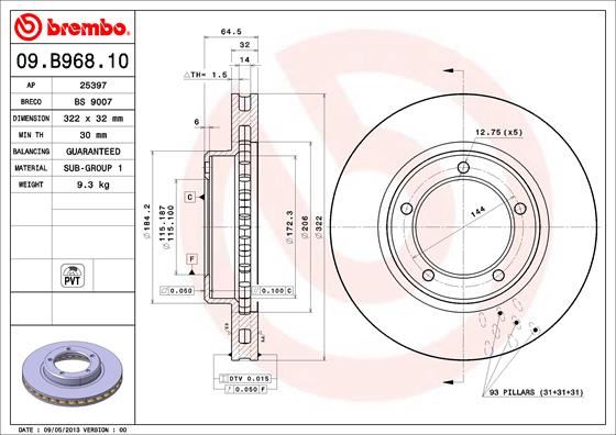 BREMBO 09B96811 Fren Diski On Uv Coated Toyota