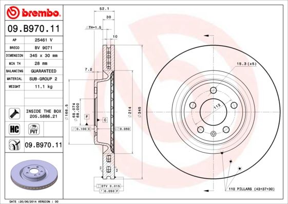 BREMBO 09B97011 Ön Fren Aynasi A4-A5 1.8 Tfsi-2.0 Tdi-2.7 Tdi-3.0 Tfsi-3.2 Fsi 07 > A6 2.0 Tdi-2.8 Fsi-3.0 Tdi 10 > 986479747-Df6149s