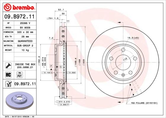 BREMBO 09B97211 Ön Fren Aynasi A4-A5-A6-A7-Q5 320x30x28xhavali 986479753-Df6148