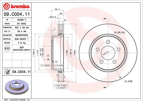 BREMBO 09C00411 Fren Diski On Uv Coated Jeep