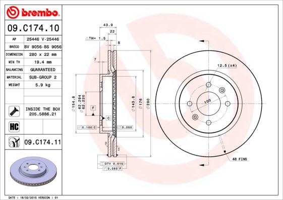 BREMBO 09C17411 Ön Fren Diski Hava Kanalli - Kaplamali Kia Rio 1.1l 1.2l 1.4l D3fa 1.2l G4la G4fa D4fc 12-17 280 Çap X 4 Bijon - Adet Disk Fiyatıdır