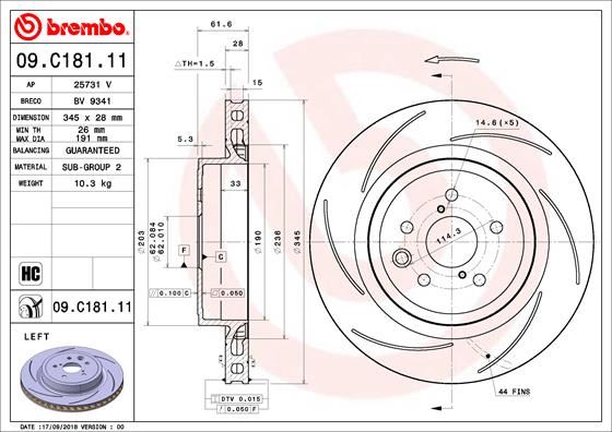 BRE-09.C181.11 Fren Diski Arka Uv Coated Lexus