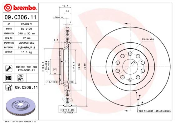 BREMBO 09C30611 Ön Fren Aynasi Havali Passat 1.4 Tsi/1.6 Tdi/1.8 Tsi/2.0 Tsi/2.0 Tdi/3.6 Fsi 4motiön 10- Passat Cc 1 986479734-Df6133s