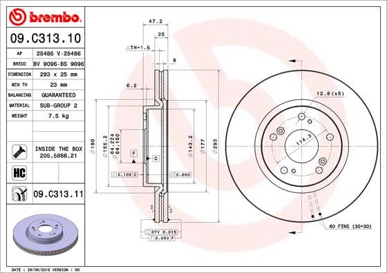 BREMBO 09C31311 Ön Fren Diski Hava Kanalli Honda Civic 1.5l L15b7 Vtec Fk7 Rs Modeli Hatchback 17-> / 1.6l N16a İ-Dtec Dizel Fk3 Fc8 Kasa 13-> 293 Çap X 5 Bijon - Adet Disk Fiyatıdır