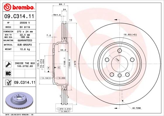 BREMBO 09C31411 Fren Diski Arka Uv Coated Bmw