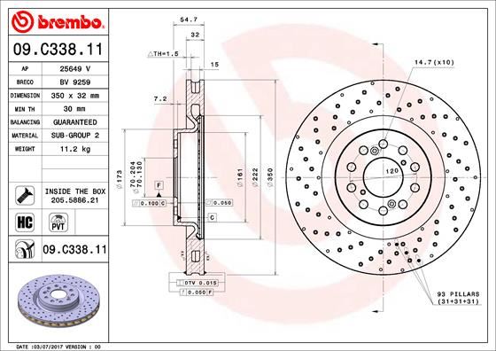 BREMBO 09C33811 Fren Diski On Uv Coated Honda
