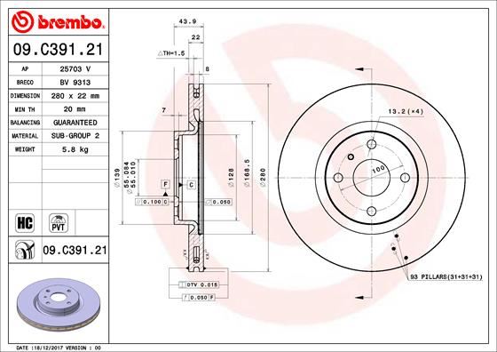 BRE-09.C391.21 Fren Diski On Uv Coated Fiat