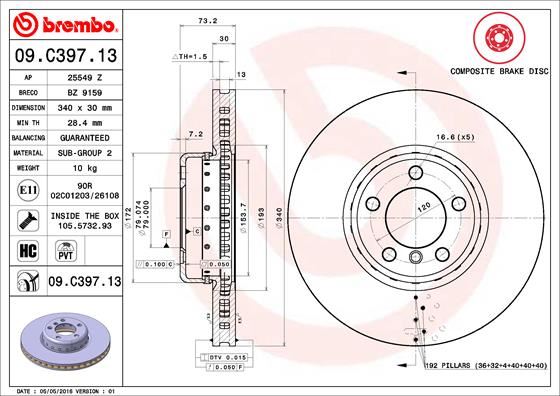 BREMBO 09C39713 Fren Diski On Bmw F20 F21 F22 F23 F30 F31 F34 F35 F32 F33 F36