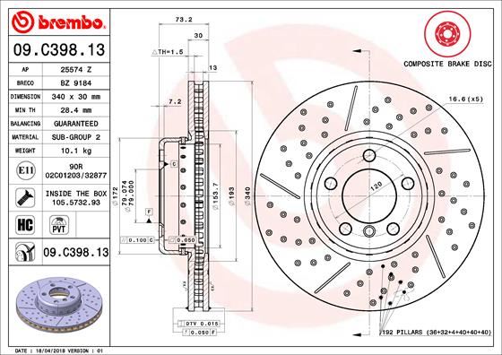 BREMBO 09C39813 Fren Diski On Bmw F20 F21 F22 F23 F30 F31 F34 F32 F33 F36 M Performance