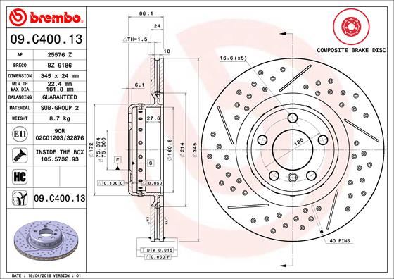 BRE-09.C400.13 Fren Diski Arka Composite Bmw