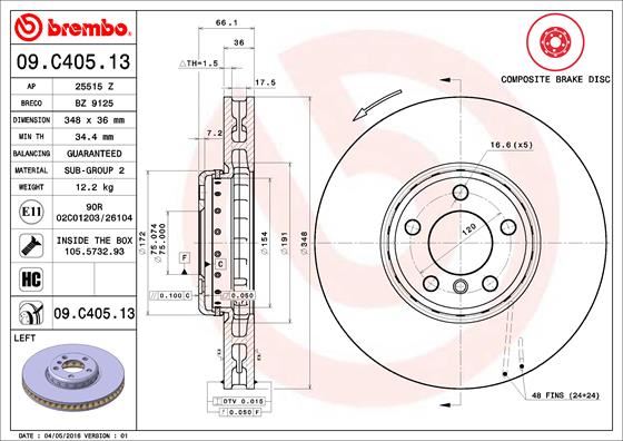 BREMBO 09C40513 Fren Diski On Sol Bmw F07 F10 F11 F06 F12 F13 F01 F02