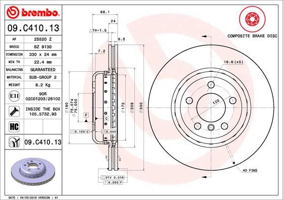 BREMBO 09C41013 Fren Diski On Bmw F10 F11 F18