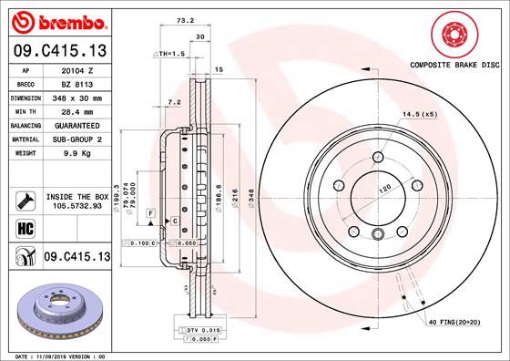 BREMBO 09C41513 Fren Diski On Composite Bmw