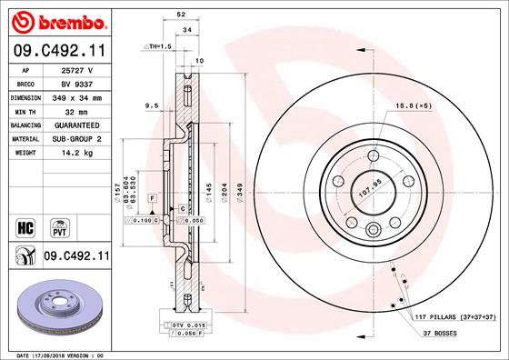 BREMBO 09C49211 Fren Diski On Uv Coated Jaguar
