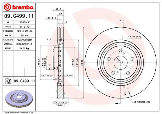 BREMBO 09C49911 Ön Fren Diski Hava Kanalli Toyota Rav4 2.0l 1adftv Ala40 13-> / 2.5l 2arfxe Hybrid Ava42 15-18 32 8 Çap X 5 Bijon - Adet Disk Fiyatıdır 17 İnç Jant