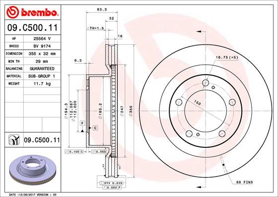 BRE-09.C500.11 Fren Diski On Havali 354-5 Uv Coated Toyota  Land Cruiser 200 07-