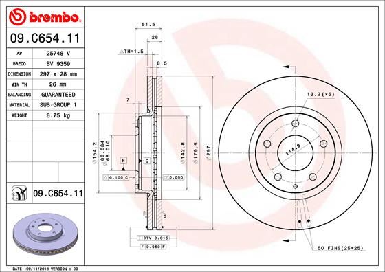 BREMBO 09C65411 Ön Fren Diski Hava Kanalli Mazda 6 2.0l Pe Gj Kasa 13-> / Cx-5 2.0l Pey6 Ke Kf Kasa 11-> 297 Çap X 5 Bijon - Adet Disk Fiyatıdır
