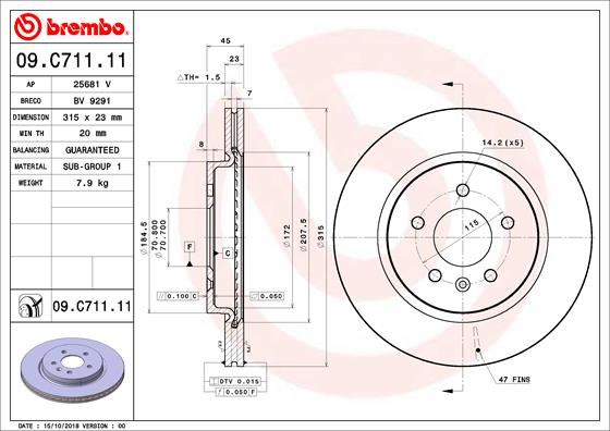 BREMBO 09C71111 Fren Diski Arka Uv Coated Opel