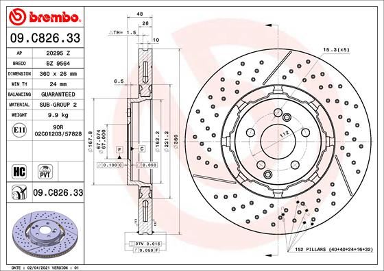 BRE-09.C826.33 Fren Diski Arka Dual Cast Mercedes-Benz