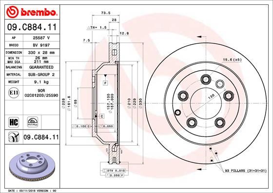 BREMBO 09C88411 Arka Fren Aynasi Havali Touareg 2.5 R5 Tdi/3.2 V6 03- 4.2 V8/5.0 V10 Tdi 02- 3.0 V6 Tdi 04- 6.0 W12 986479095-Df4487s