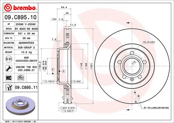BREMBO 09C89511 Fren Diski Ön Audi A6-A8 2005-2011