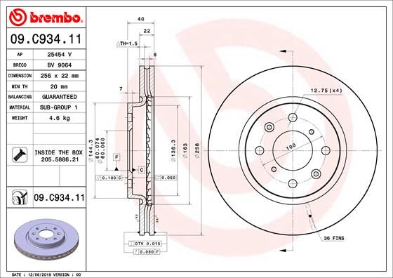 BREMBO 09C93411 Ön Fren Diski Hava Kanalli - Kaplamali Suzuki Swift 1.2l K12b Azg412 11-17 256 Çap X 4 Bijon - Adet Disk Fiyatıdır