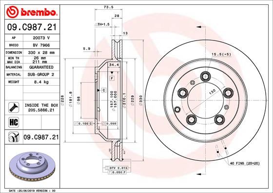 BREMBO 09C98721 Fren Diski Arka Uv Coated Porsche