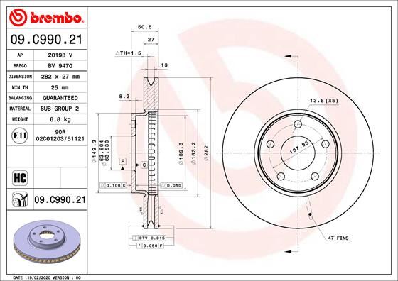 BREMBO 09C99021 On Fren Disk Ayna Focus Iv 17>