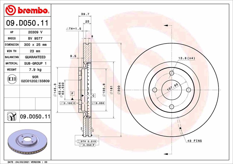 BREMBO 09D05011 Ön Fren Aynasi Ecosport 14>