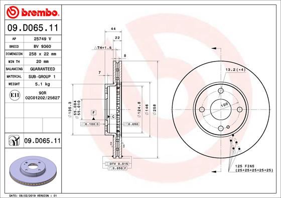BREMBO 09D06511 Fren Diski On Uv Coated Mazda