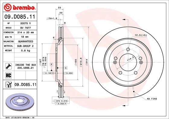 BREMBO 09D08511 Fren Diski Arka Uv Coated Hyundai