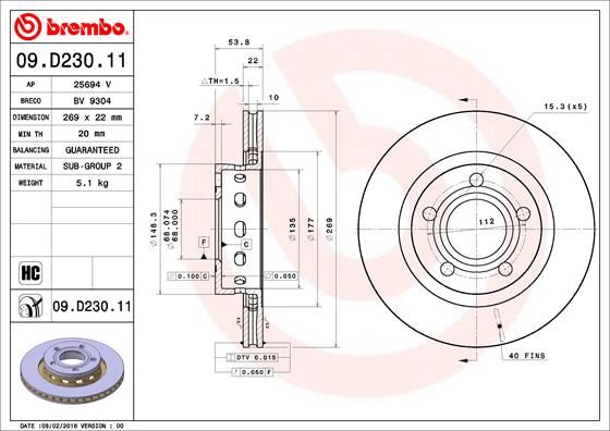 BREMBO 09D23011 Fren Diski Arka Vw Passat 4.0 Audi A6 4.2 0986479a42-Df4352