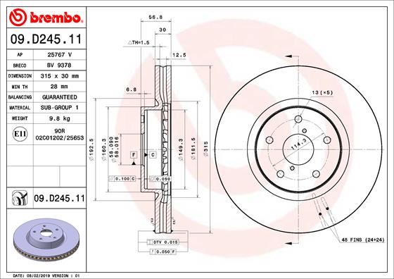 BREMBO 09D24511 Fren Diski On Uv Coated Subaru