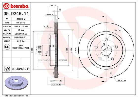 BREMBO 09D24611 Fren Diski On Arka Uv Coated Chevrolet