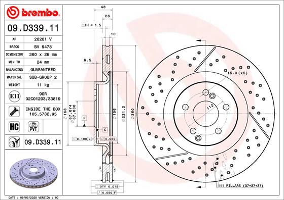 BREMBO 09D33911 Fren Diski Arka Mercedes X290 C253 X253