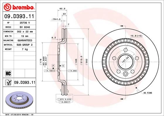 BREMBO 09D39311 Arka Fren Aynasi Volvo S60 10 >13 > S80 Ii 08 >13 > V60 10 > V70 08 > Xc70 07 >13 > 302x5dl