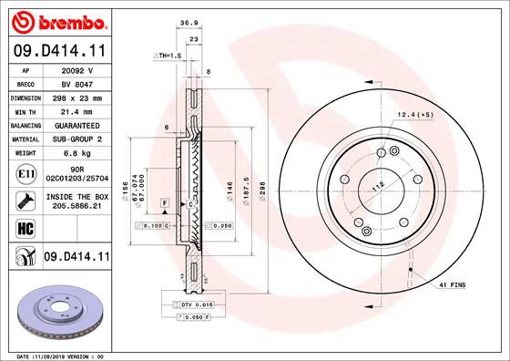 BREMBO 09D41411 Fren Diski On Uv Coated Ssangyong