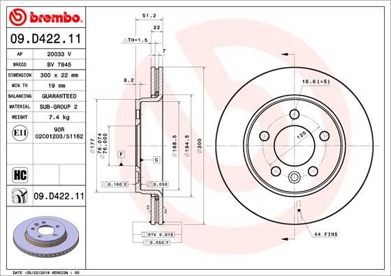 BREMBO 09D42211 Fren Diski Amarok 3.0 Tdi Crafter 2.0 Tdi 2016->