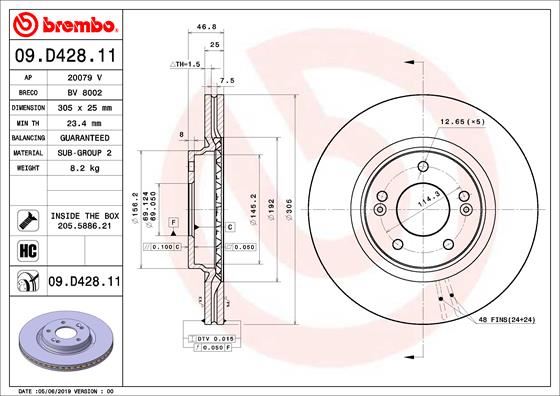 BREMBO 09D42811 Ön Fren Diski Hava Kanalli Hyundai Elantra 1.6l G4fg 16-> / Tucson 1.6l G4fj D4fe 15-> / İ30 1.4l G4ld 17->/ Sportage 1.6l G4fd G4fj 15-> 1.6l D4fe 18-> / Ceed 1.4l G4ld 1.6l D4fe 18-> / X-Ceed 1.5