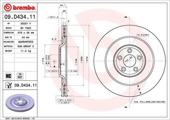 BREMBO 09D43411 Fren Diski Arka Uv Coated Jaguar
