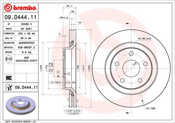 BREMBO 09D44411 Fren Diski On Uv Coated Jeep
